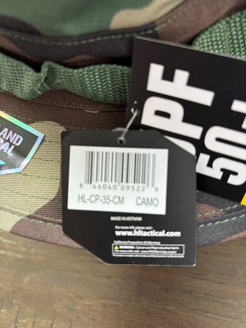 Highland Tactical Boonie Hat, UPF 50%, adjustable chin strap,vented,camo